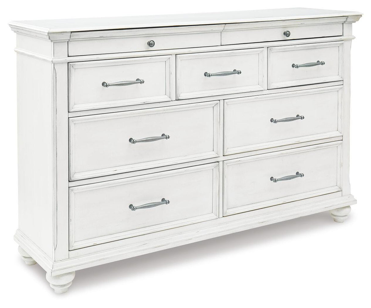 Kanwyn Whitewash King Upholstered Panel Bed, Dresser and Nightstand from Ashley Furniture - Luna Furniture