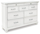 Kanwyn Whitewash King Upholstered Panel Bed, Dresser and Nightstand from Ashley Furniture - Luna Furniture