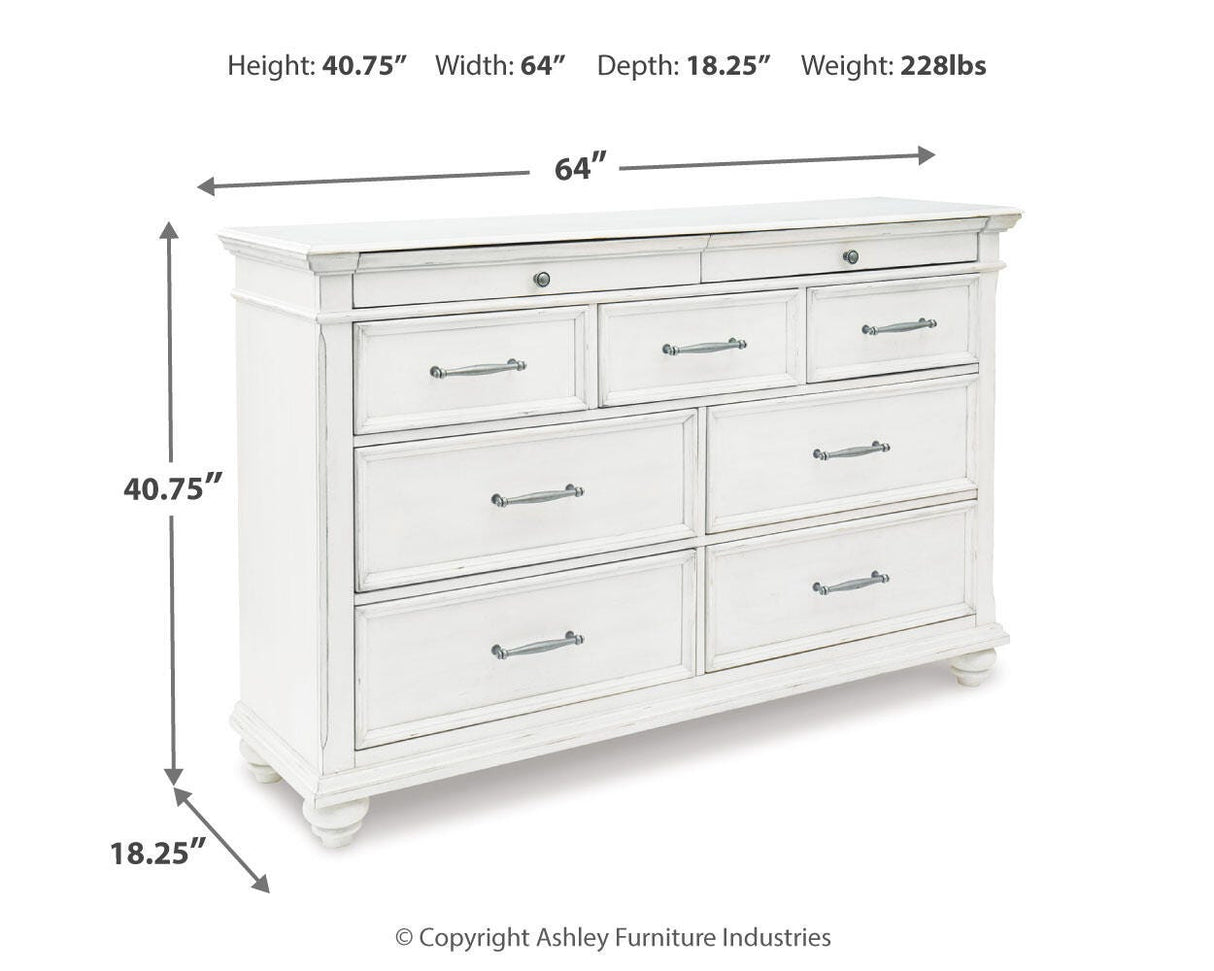 Kanwyn King Panel Bed with Storage with Dresser in Whitewash from Ashley - Luna Furniture