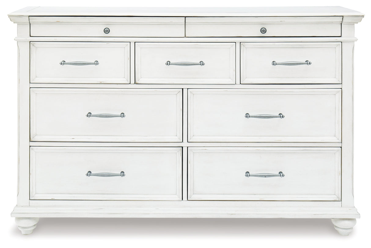 Kanwyn King Panel Bed with Storage with Dresser in Whitewash from Ashley - Luna Furniture