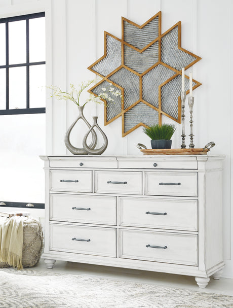 Kanwyn Whitewash King Upholstered Panel Bed, Dresser and Nightstand from Ashley Furniture - Luna Furniture