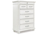 Kanwyn California King Panel Bed with Mirrored Dresser and Chest in Whitewash from Ashley Furniture - Luna Furniture