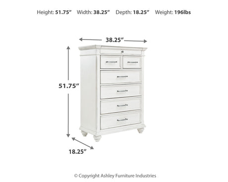 Kanwyn King Panel Bed with Mirrored Dresser and Chest in Whitewash from Ashley Furniture - Luna Furniture