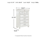 Kanwyn King Panel Bed with Mirrored Dresser, Chest and 2 Nightstands in Whitewash from Ashley - Luna Furniture