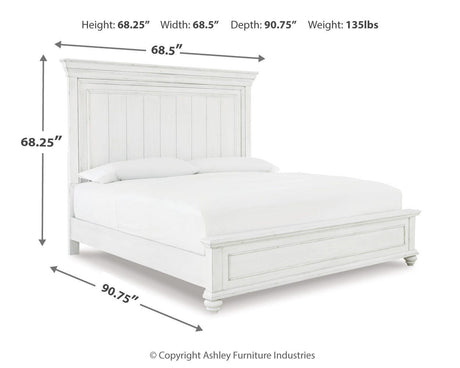 Kanwyn Queen Panel Bed with Mirrored Dresser, Chest and 2 Nightstands in Whitewash from Ashley - Luna Furniture