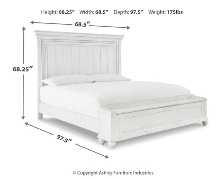 Kanwyn Whitewash Queen Panel Bed with Storage Bench from Ashley - Luna Furniture