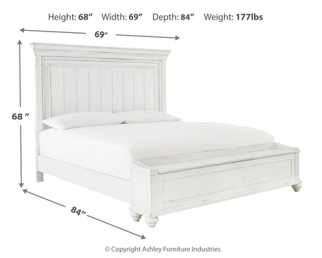 Kanwyn Queen Panel Bed with Storage with Mirrored Dresser, Chest and 2 Nightstands in Whitewash from Ashley Furniture - Luna Furniture