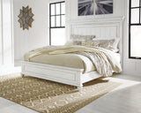 Kanwyn King Panel Bed with Mirrored Dresser, Chest and 2 Nightstands in Whitewash from Ashley Furniture - Luna Furniture