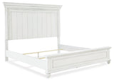 Kanwyn King Panel Bed with Mirrored Dresser and 2 Nightstands in Whitewash from Ashley - Luna Furniture