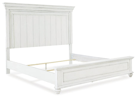 Kanwyn Queen Panel Bed with Mirrored Dresser and 2 Nightstands in Whitewash from Ashley Furniture - Luna Furniture