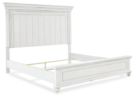 Kanwyn Queen Panel Bed with Mirrored Dresser and 2 Nightstands in Whitewash from Ashley Furniture - Luna Furniture