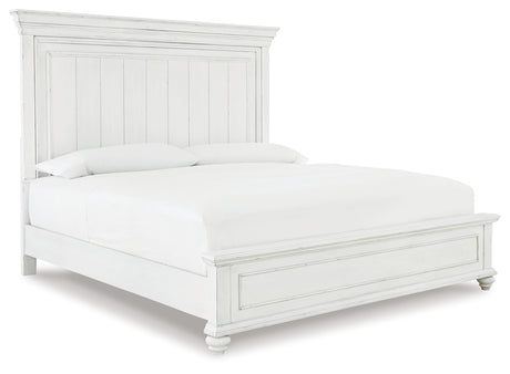 Kanwyn Queen Panel Bed with Mirrored Dresser and 2 Nightstands in Whitewash from Ashley Furniture - Luna Furniture