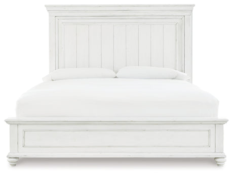 Kanwyn King Panel Bed with Mirrored Dresser and 2 Nightstands in Whitewash from Ashley Furniture - Luna Furniture