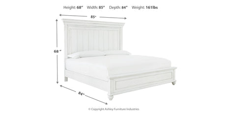 Kanwyn King Panel Bed with Mirrored Dresser, Chest and 2 Nightstands in Whitewash from Ashley Furniture - Luna Furniture