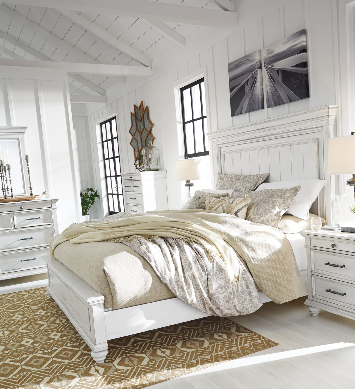 Kanwyn Whitewash Queen Panel Bed from Ashley - Luna Furniture