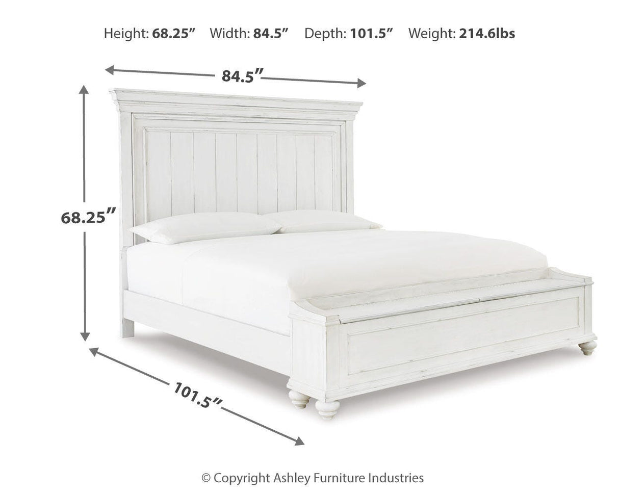 Kanwyn Queen Panel Bed with Storage with Dresser in Whitewash from Ashley - Luna Furniture