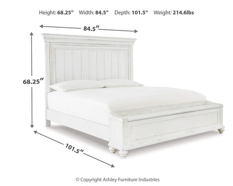 Kanwyn Whitewash California King Panel Bed with Storage Bench from Ashley - Luna Furniture