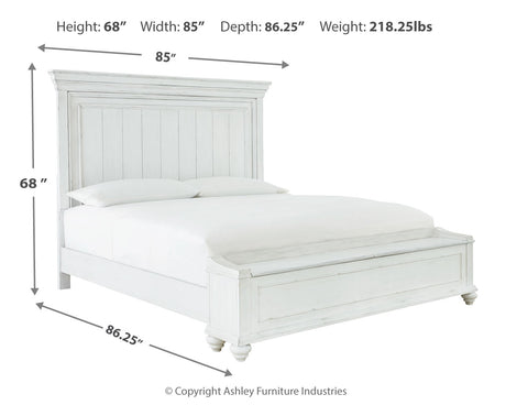 Kanwyn Whitewash California King Panel Bed with Storage Bench from Ashley - Luna Furniture