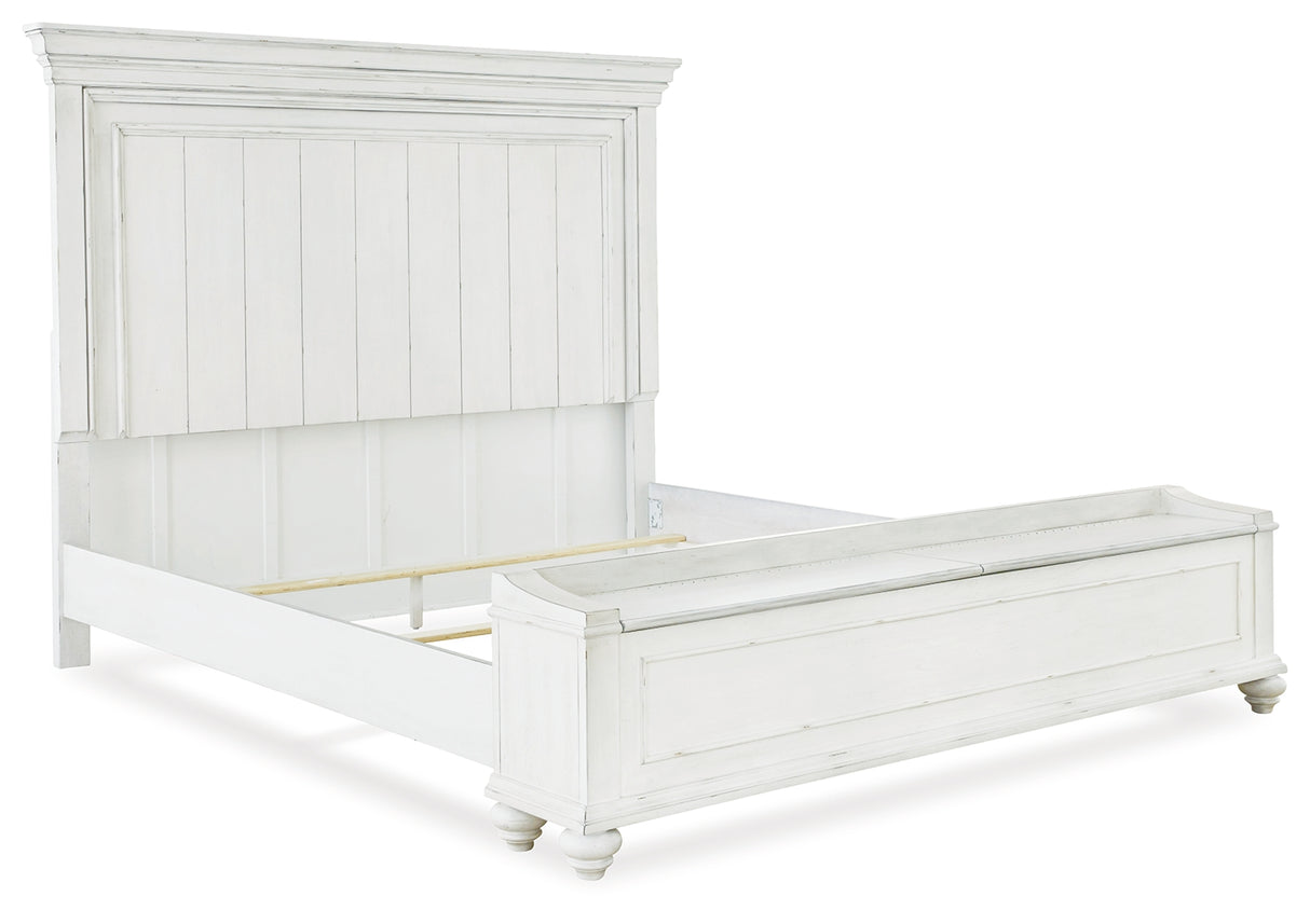 Kanwyn King Panel Bed with Storage with Dresser in Whitewash from Ashley - Luna Furniture