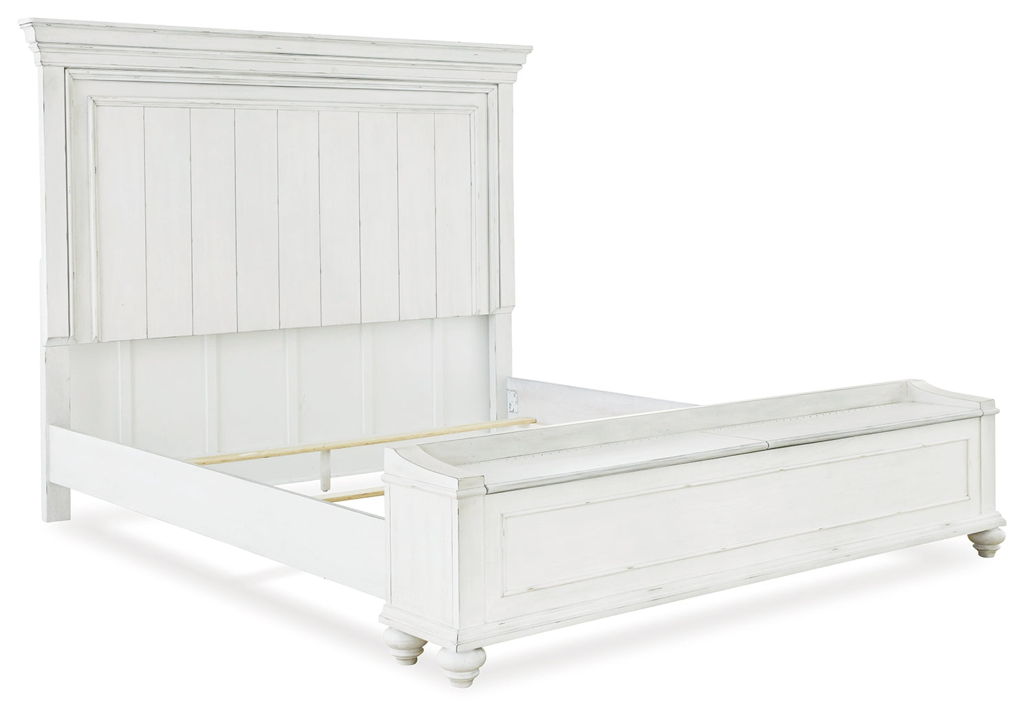 Kanwyn Whitewash Queen Panel Bed with Storage Bench – Luna Furniture