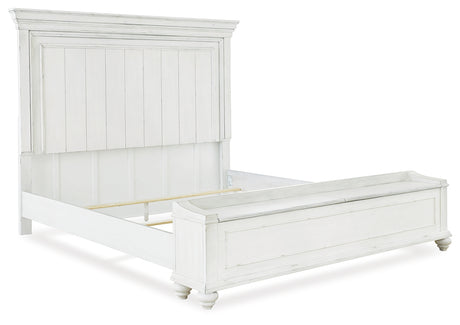 Kanwyn Whitewash Queen Panel Bed with Storage Bench from Ashley - Luna Furniture