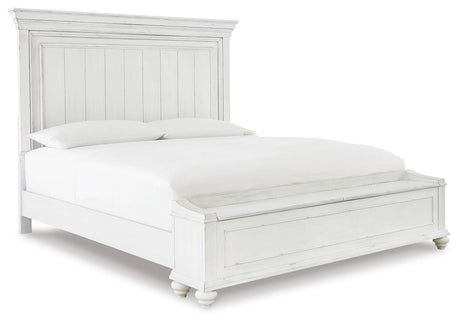 Kanwyn Whitewash California King Panel Bed with Storage Bench from Ashley Furniture - Luna Furniture