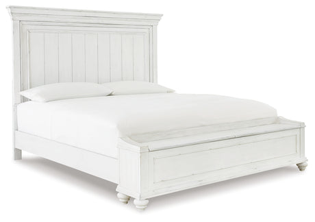 Kanwyn Whitewash Queen Panel Bed with Storage Bench from Ashley - Luna Furniture