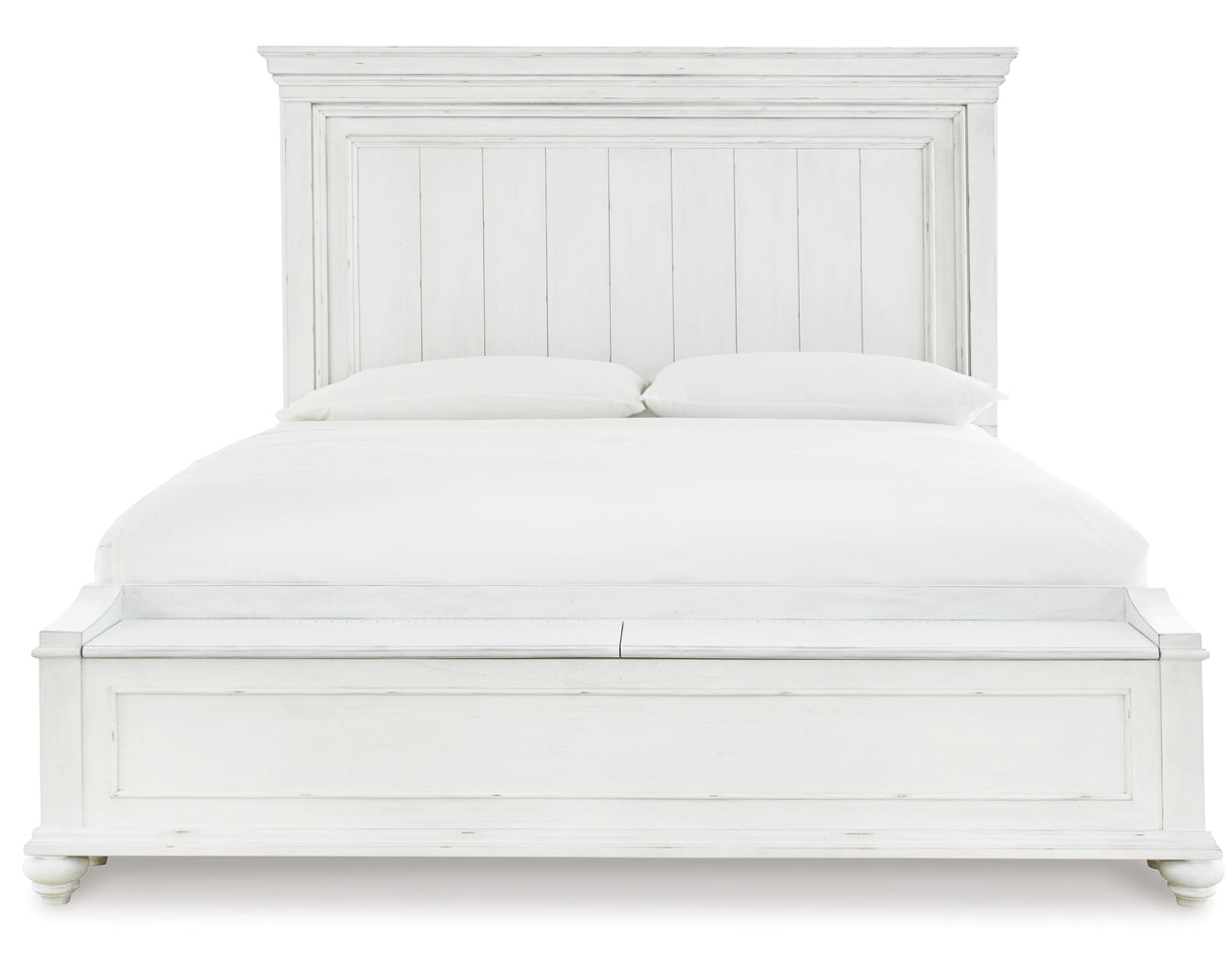 Kanwyn Whitewash King Panel Bed with Storage Bench from Ashley - Luna Furniture