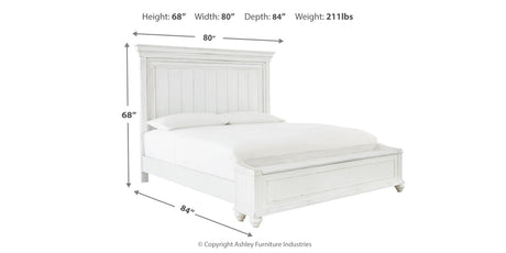 Kanwyn Queen Panel Bed with Storage with Mirrored Dresser in Whitewash from Ashley Furniture - Luna Furniture
