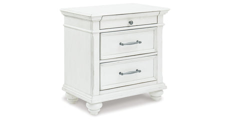 Kanwyn Queen Panel Bed with Mirrored Dresser and 2 Nightstands in Whitewash from Ashley Furniture - Luna Furniture