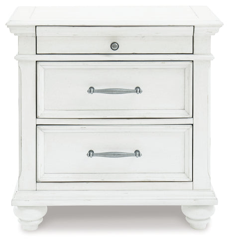 Kanwyn King Panel Bed with Mirrored Dresser and 2 Nightstands in Whitewash from Ashley Furniture - Luna Furniture