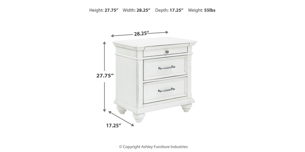 Kanwyn King Panel Bed with Mirrored Dresser and 2 Nightstands in Whitewash from Ashley Furniture - Luna Furniture