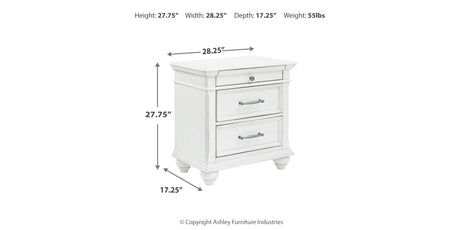 Kanwyn King Panel Bed with Mirrored Dresser and 2 Nightstands in Whitewash from Ashley Furniture - Luna Furniture