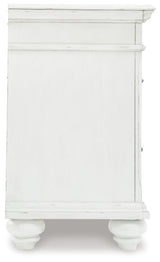 Kanwyn King Panel Bed with Mirrored Dresser, Chest and 2 Nightstands in Whitewash from Ashley Furniture - Luna Furniture