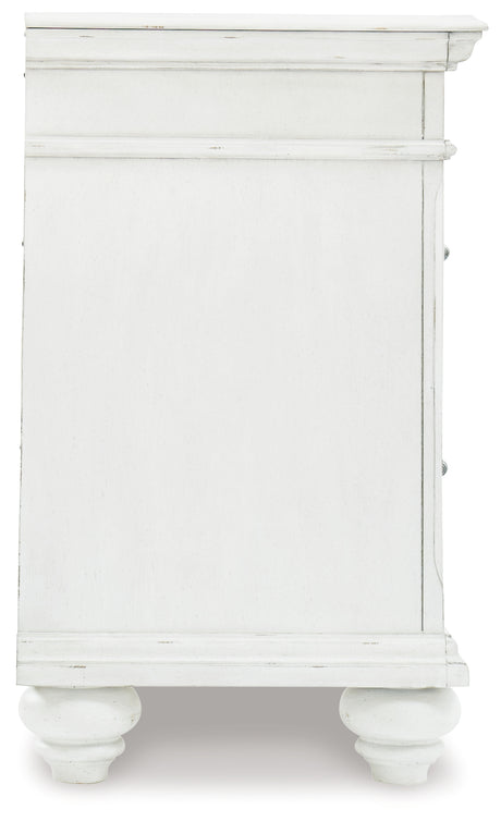 Kanwyn King Panel Bed with Mirrored Dresser and 2 Nightstands in Whitewash from Ashley Furniture - Luna Furniture