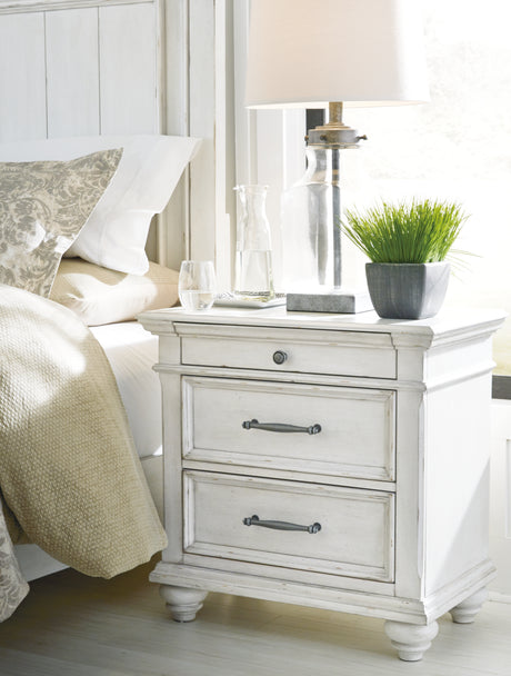 Kanwyn Whitewash King Upholstered Panel Bed, Dresser and Nightstand from Ashley Furniture - Luna Furniture