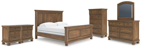 Feddinger Medium Brown King Panel Bed, Dresser, Mirror, Chest and 2 Nightstands from Ashley - Luna Furniture