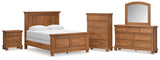 Feddinger Queen Panel Bed with Mirrored Dresser, Chest and Nightstand in Medium Brown from Ashley Furniture - Luna Furniture