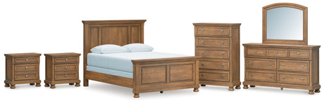 Feddinger Chestnut Queen Panel Bed, Dresser, Mirror, Chest and 2 Nightstands from Ashley - Luna Furniture