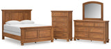 Feddinger Queen Panel Bed with Mirrored Dresser and Chest in Medium Brown from Ashley - Luna Furniture