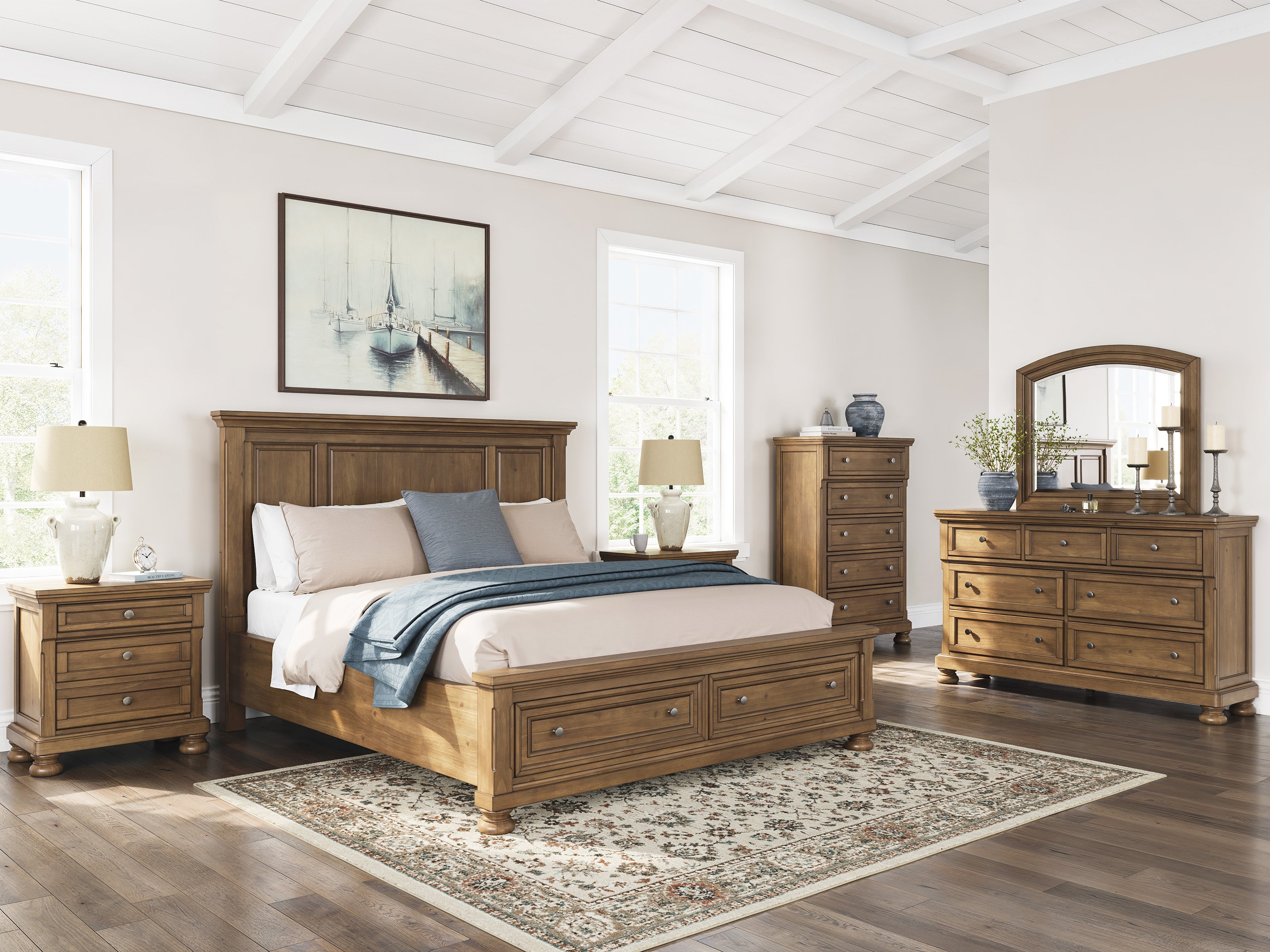 brown dresser sets 5-Piece Finnley Dark Brown Wooden Fluted Queen Size Bedroom Set