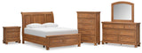 Feddinger Queen Storage Sleigh Bed with Mirrored Dresser, Chest and Nightstand in Medium Brown from Ashley Furniture - Luna Furniture