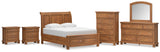 Feddinger Queen Storage Sleigh Bed with Mirrored Dresser, Chest and 2 Nightstands in Medium Brown from Ashley Furniture - Luna Furniture