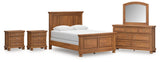 Feddinger Queen Panel Bed with Mirrored Dresser and 2 Nightstands in Medium Brown from Ashley Furniture - Luna Furniture