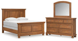 Feddinger Queen Panel Bed with Mirrored Dresser in Medium Brown from Ashley Furniture - Luna Furniture