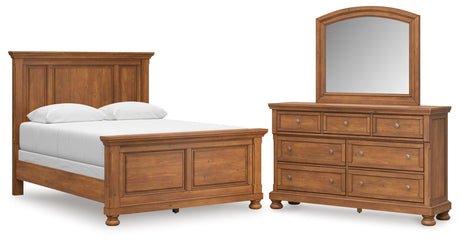 Feddinger Queen Panel Bed with Mirrored Dresser in Medium Brown from Ashley - Luna Furniture