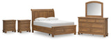 Feddinger Queen Storage Sleigh Bed with Mirrored Dresser and 2 Nightstands in Medium Brown from Ashley Furniture - Luna Furniture