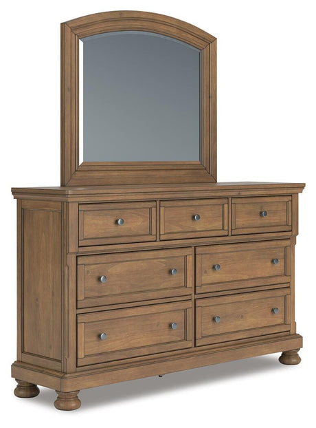 Feddinger Medium Brown King Panel Bed, Dresser, Mirror, Chest and 2 Nightstands from Ashley - Luna Furniture