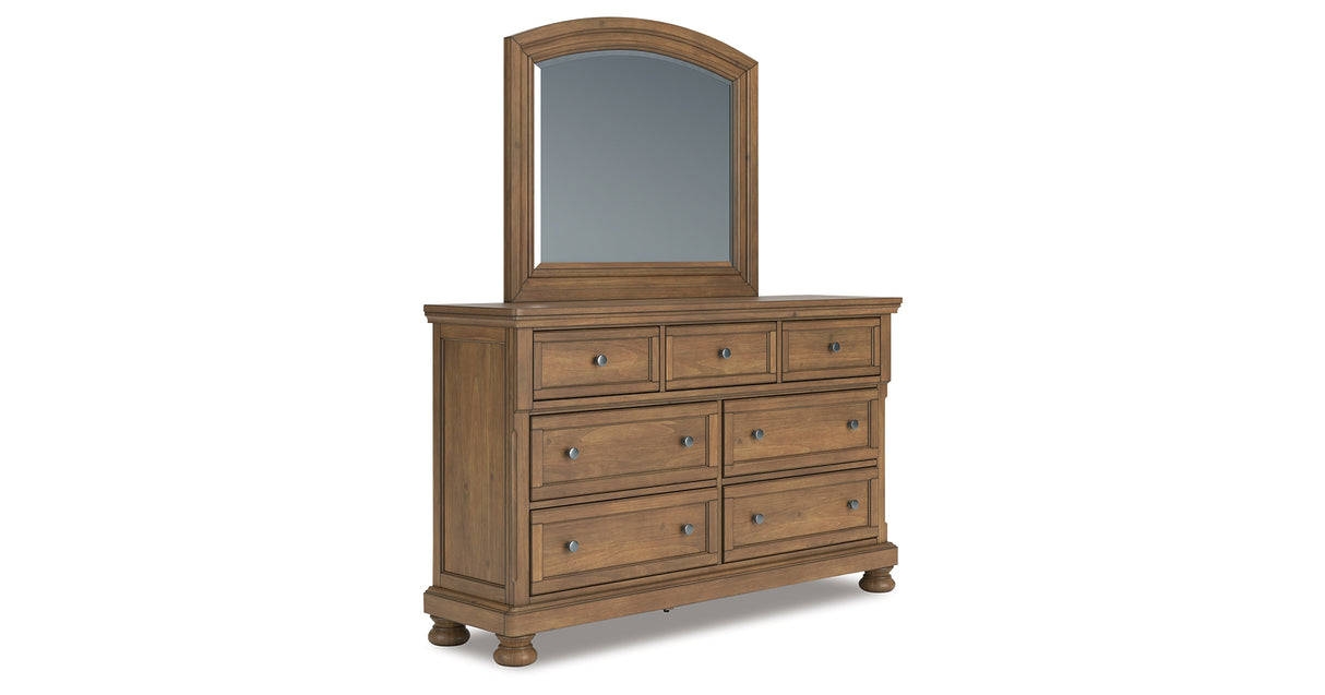 Feddinger Queen Storage Sleigh Bed with Mirrored Dresser, Chest and Nightstand in Medium Brown from Ashley Furniture - Luna Furniture