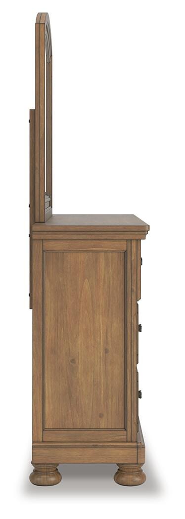 Feddinger Chestnut Queen Panel Bed, Dresser, Mirror, Chest and 2 Nightstands from Ashley - Luna Furniture